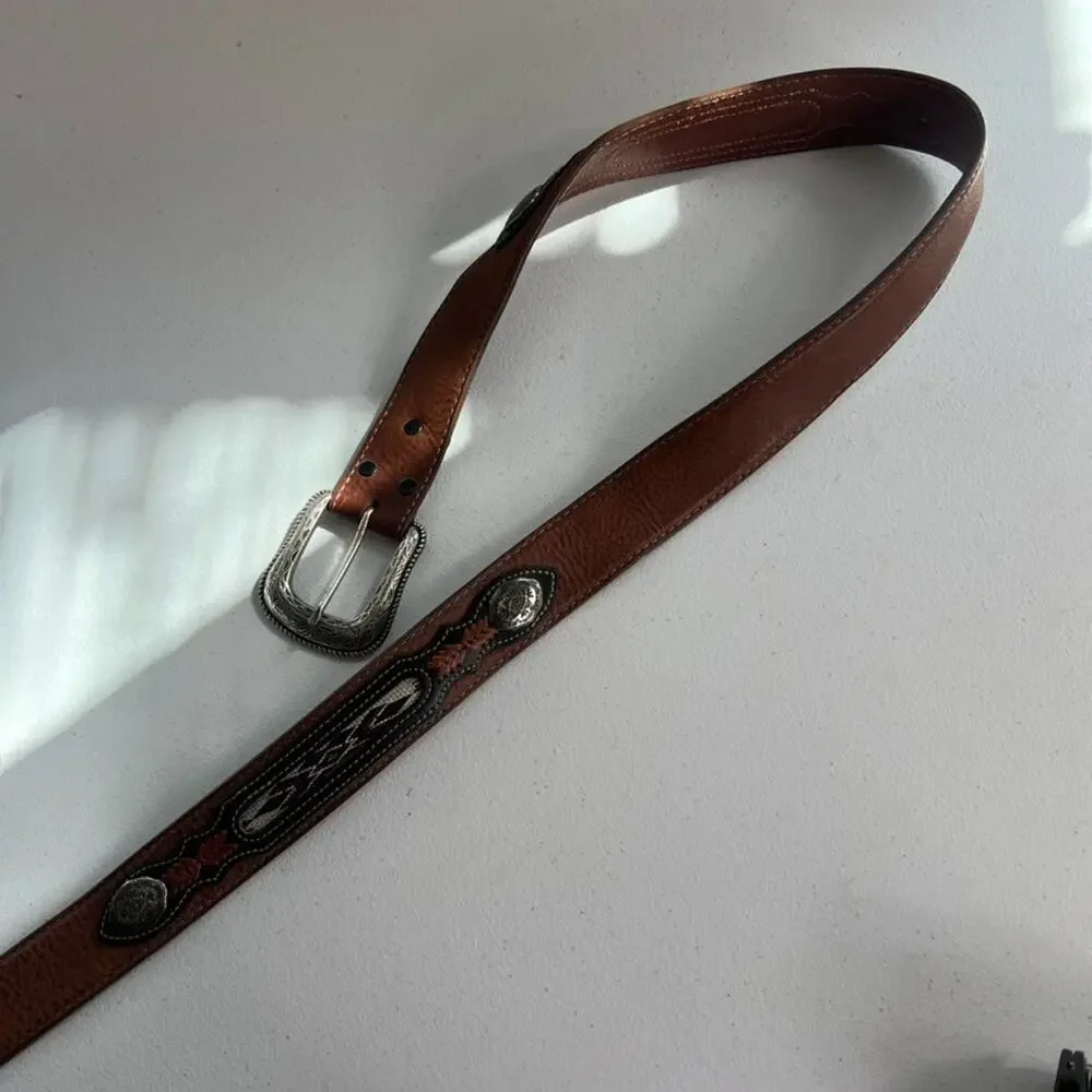 Wrangler Belt Mens (39.5-44) In Handcrafted Genuine Leather Southwestern Concho